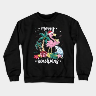 Funny Christmas Flamingo Merry Beachmas Womens Crewneck Sweatshirt